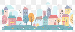 City Landscape - Pastel Tone Cartoon Townscape PNG