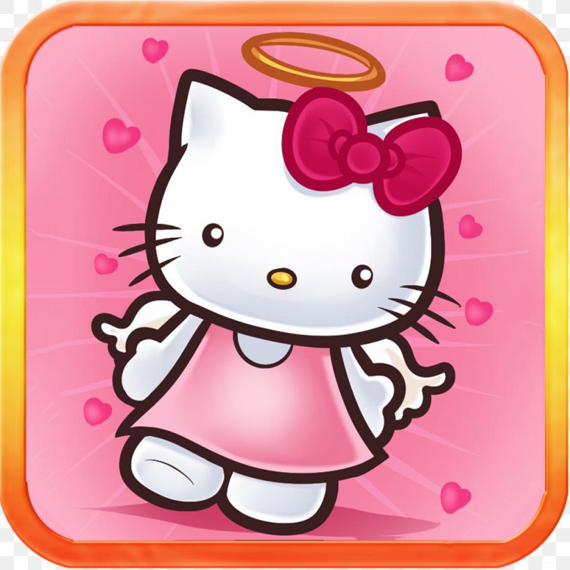 Hello Kitty Online Drawing Angel Coloring Book, PNG, 1024x1024px, Watercolor, Cartoon, Flower, Frame, Heart Download Free