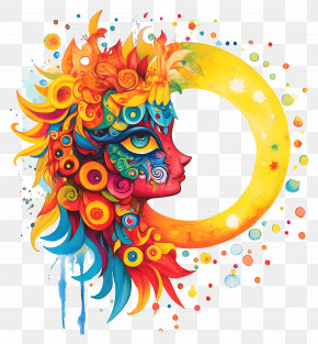 September Equinox - Colorful Abstract Face With Moon PNG
