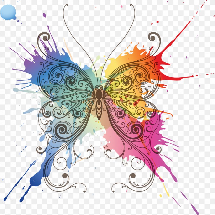 T-shirt Butterfly Vector Graphics Mural Design, PNG, 1594x1600px