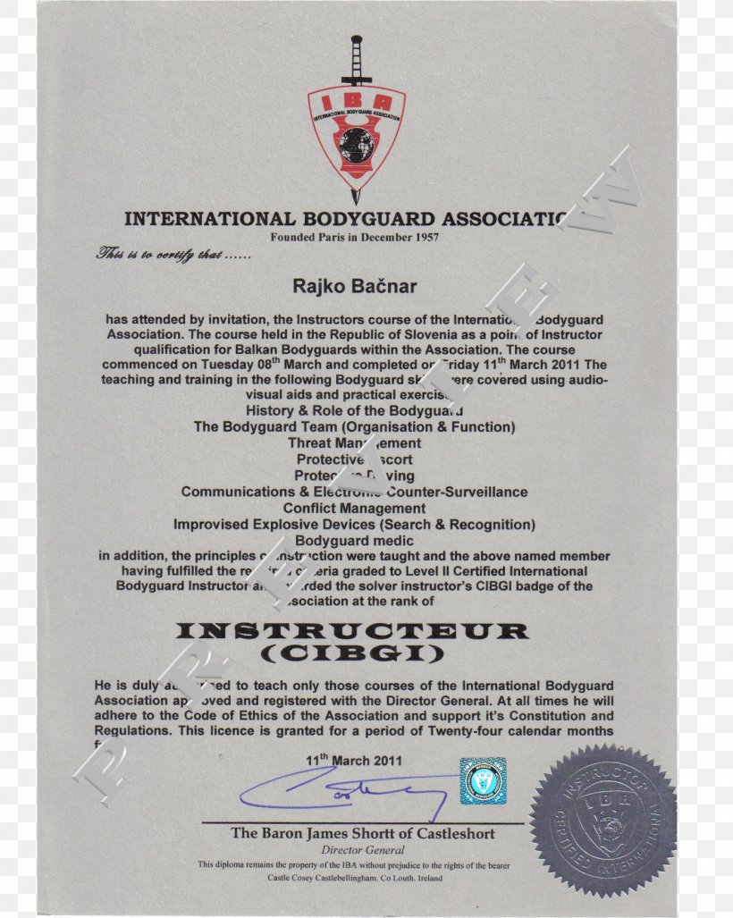 Bodyguard Organization Document Certification Badge, PNG, 1402x1756px