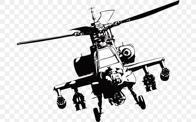 Boeing AH-64 Apache Helicopter Clip Art, PNG, 680x514px, Boeing Ah64 Apache, Aircraft, Attack Helicopter, Black And White, Drawing Download Free