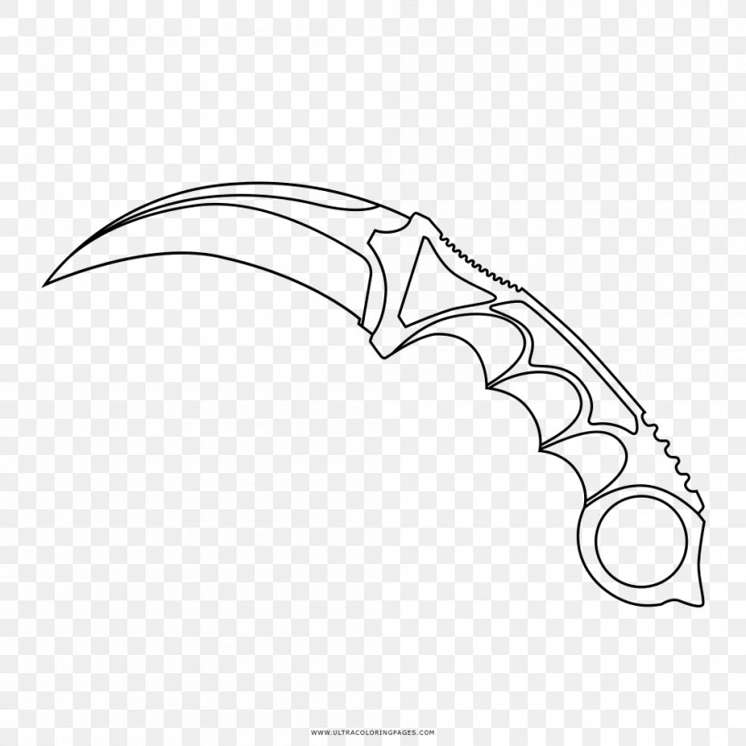 Knife Drawing Karambit Coloring Book Weapon, PNG, 1000x1000px, Knife, Area, Black And White, Butcher Knife, Cold Weapon Download Free