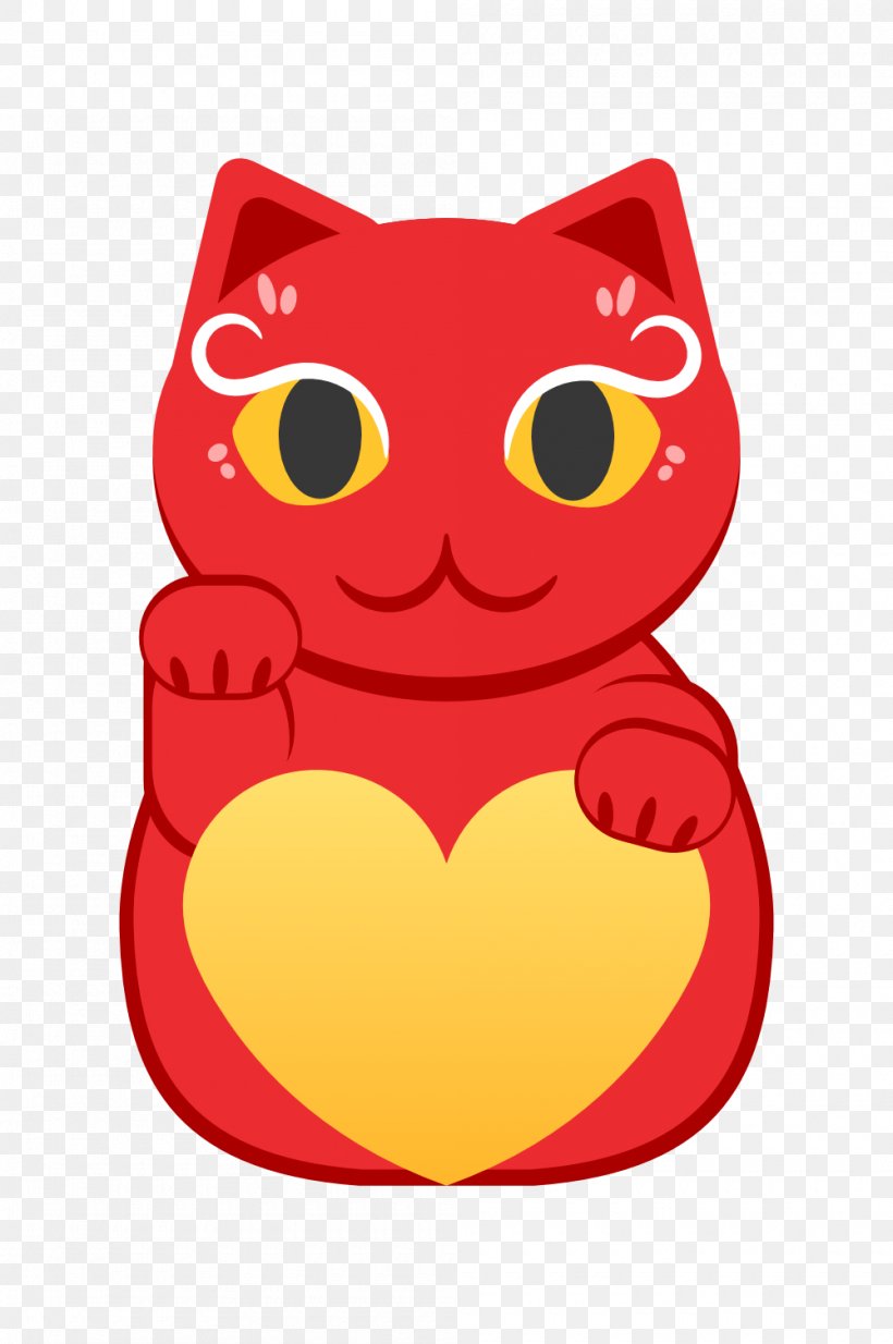 Red And Yellow Lucky Cat With Heart., PNG, 1000x1505px, Color, Black, Blue, Cartoon, Green Download Free