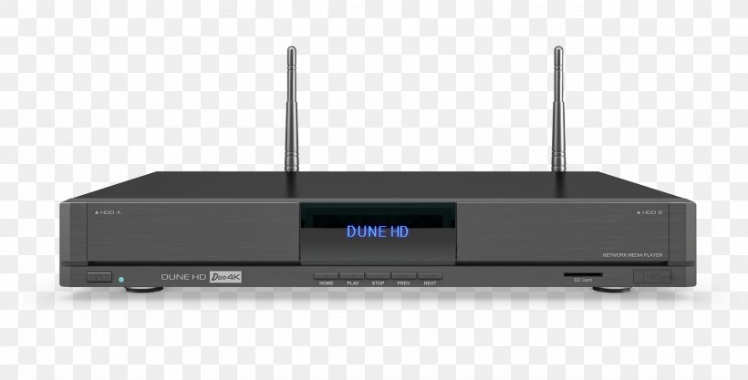 DUNE HD DUO 4K Multimedia Centre High Efficiency Video Coding 4K Resolution Digital Media Player High-definition Television, PNG, 1844x939px, 4k Resolution, Dune Hd Duo 4k Multimedia Centre, Audio Receiver, Av Receiver, Digital Media Player Download Free