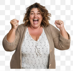 Fat Woman - Excited Woman Cheering With Joy PNG