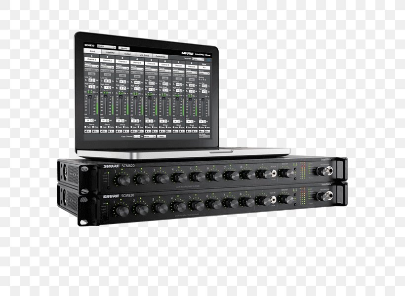 Microphone Shure SCM820 Automixer Audio Mixers, PNG, 600x600px, Microphone, Audio, Audio Equipment, Audio Mixers, Audio Receiver Download Free