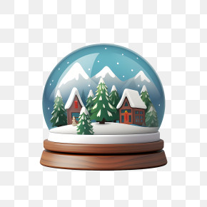 Christmas Snow Ball - Snow Globe With Snowy Houses And Trees PNG