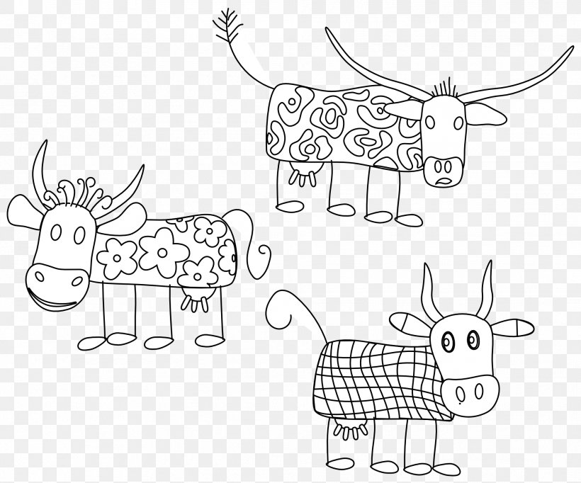 Cattle Black And White Coloring Book Drawing Clip Art, PNG, 1979x1648px, Cattle, Animal Figure, Area, Art, Artwork Download Free