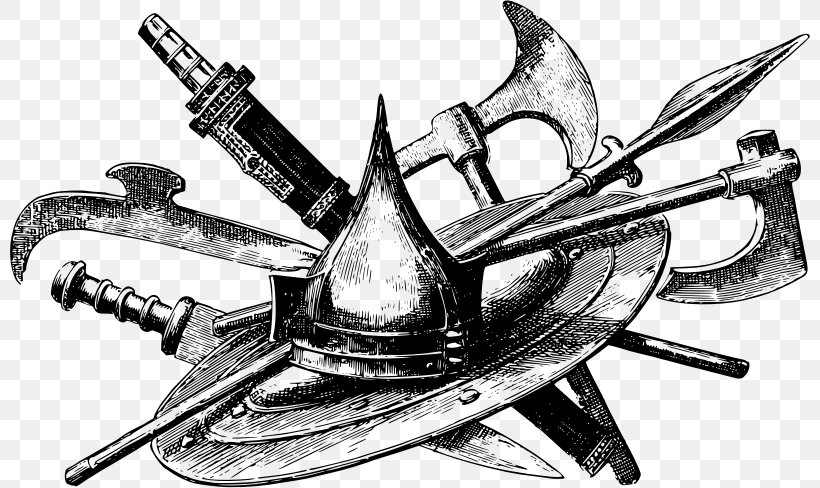 Weapon Sword Battle Axe Clip Art, PNG, 800x488px, Weapon, Artwork, Battle Axe, Black And White, Dagger Download Free