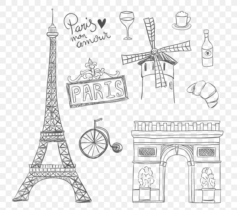 Paris Euclidean Vector Drawing, PNG, 800x728px, Arc De Triomphe, Area, Artwork, Black And White, Coloring Book Download Free