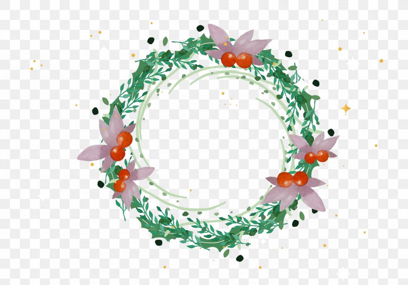 Wreath Christmas Garland Watercolor Painting, PNG, 1894x1325px, Wreath, Christmas, Flower, Garland, Gift Download Free