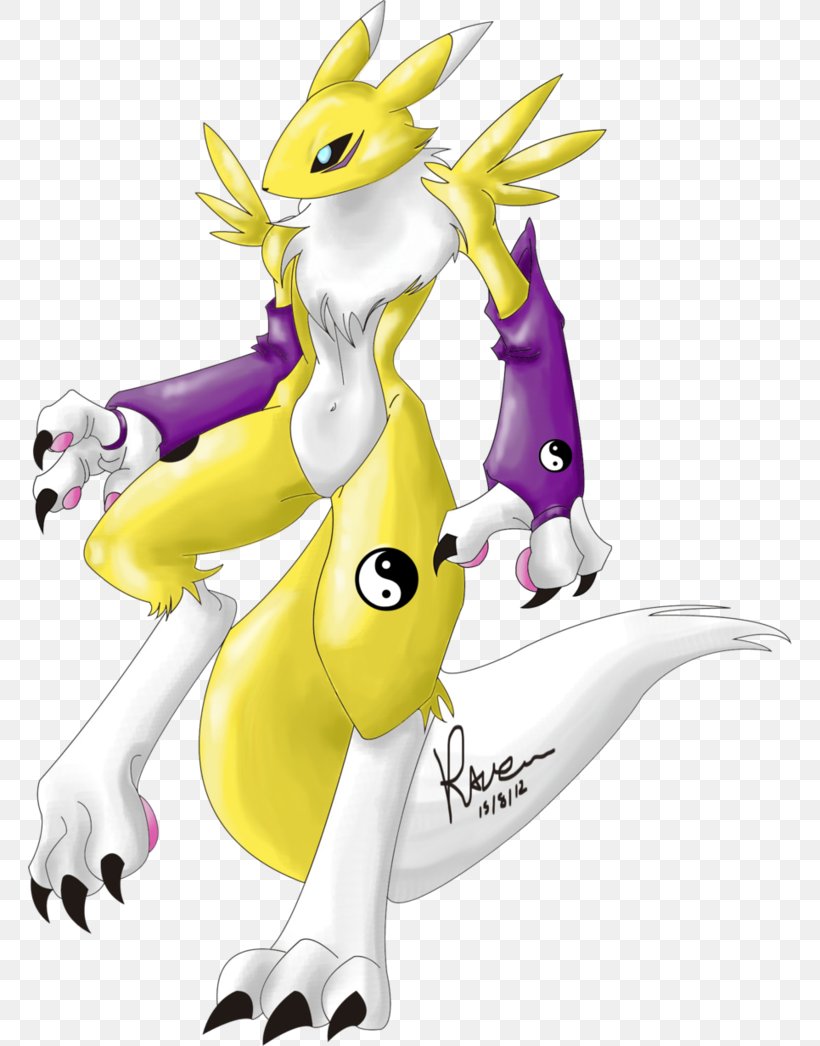 Renamon Digimon Rabbit Digital Art, PNG, 764x1046px, Watercolor, Cartoon, Flower, Frame, Heart Download Free