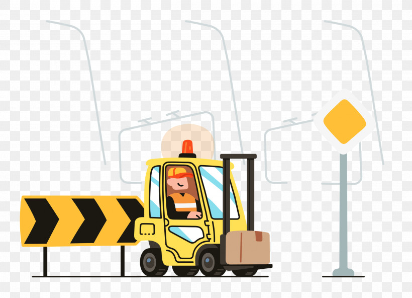 Road Works, PNG, 2500x1805px, Cartoon, Comics, Drawing, Forklift, Machine Download Free