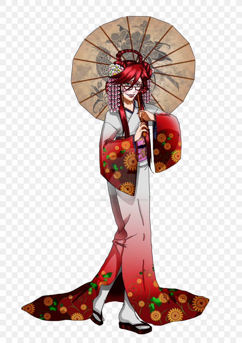 Geisha Kimono Obi Ciel Phantomhive Woman, PNG, 1280x1810px, Watercolor, Cartoon, Flower, Frame, Heart Download Free