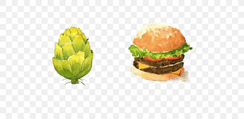 Hamburger Hot Dog Sushi Fast Food Watercolor Painting, PNG, 700x400px, Hamburger, Beef, Cheeseburger, Cuisine, Dish Download Free