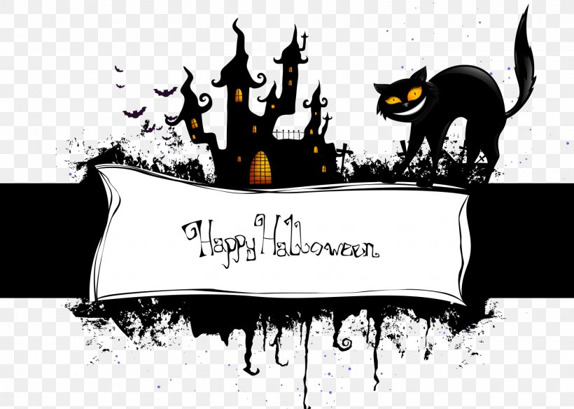 Halloween Wall Decal Party Poster, PNG, 1425x1015px, Cat, Advertising, Banner, Black And White, Black Cat Download Free