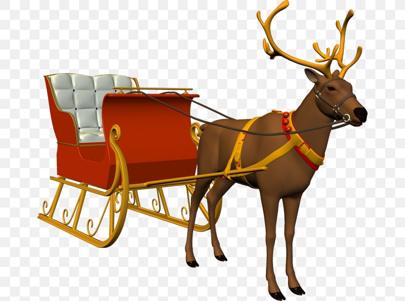 Reindeer Santa Claus Sled Christmas Ornament, PNG, 670x609px, Reindeer, Antler, Cart, Chariot, Christmas Download Free