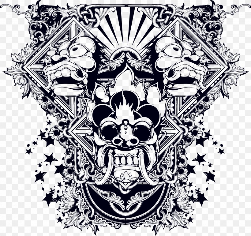 T-shirt Tattoo Demon, PNG, 2548x2398px, Tshirt, Abziehtattoo, Art, Black And White, Bone Download Free