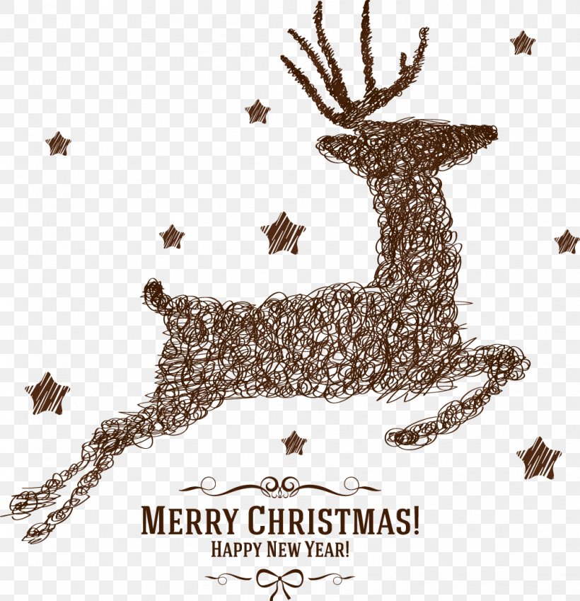 Reindeer Santa Claus Christmas Card, PNG, 1043x1081px, Reindeer, Antler, Border, Christmas, Christmas Card Download Free