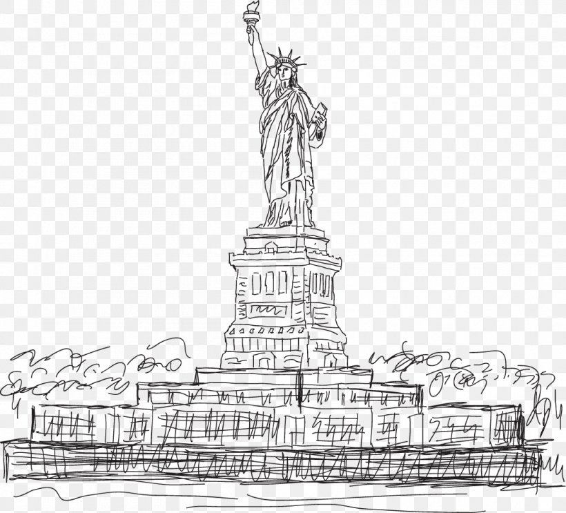 Statue Of Liberty Drawing Stock Illustration Clip Art, PNG, 1054x956px, Statue Of Liberty, Artwork, Black And White, Drawing, Landmark Download Free