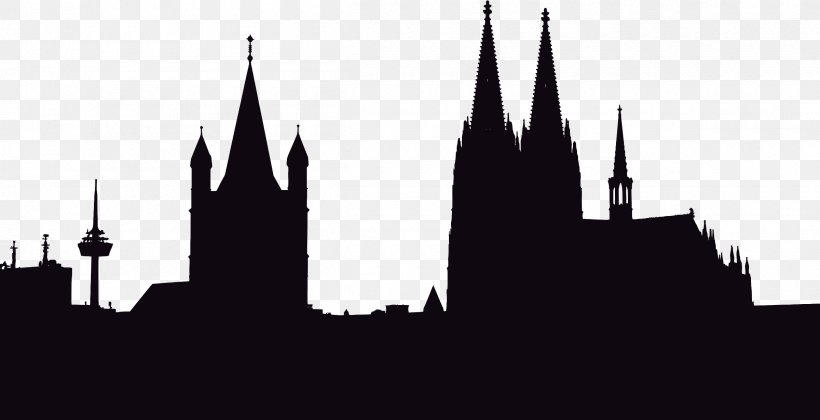 Cologne Cathedral Cologne, Germany Silhouette Church, PNG, 2400x1231px, Cologne Cathedral, Architecture, Black And White, Building, Cathedral Download Free
