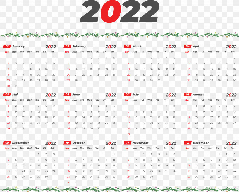 Printable Yearly Calendar 2022 2022 Calendar Template, PNG, 3000x2417px, Calendar System, Flat Design, Royaltyfree, Vector, Week Download Free