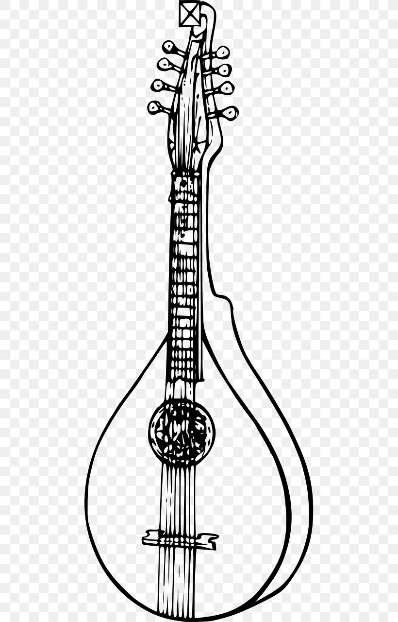 Plucked String Instrument Black And White Mandolin Musical Instruments Clip Art, PNG, 640x1280px, Watercolor, Cartoon, Flower, Frame, Heart Download Free