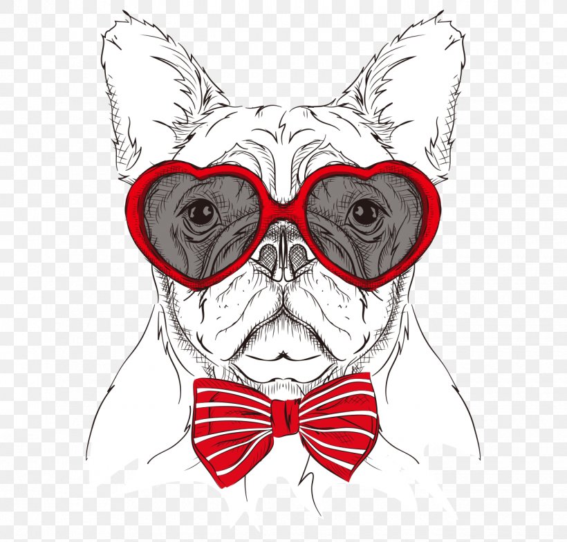 Cartoon Dog's Head Painted Glasses Bow Tie, PNG, 1340x1282px, Watercolor, Cartoon, Flower, Frame, Heart Download Free