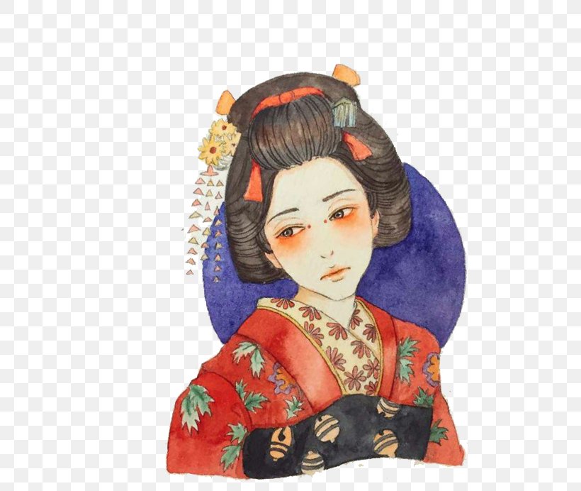 Kimono Geisha, PNG, 724x692px, Watercolor, Cartoon, Flower, Frame, Heart Download Free