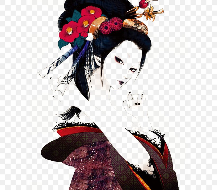 Geisha Japanese Art Drawing Illustration, PNG, 600x719px, Watercolor, Cartoon, Flower, Frame, Heart Download Free