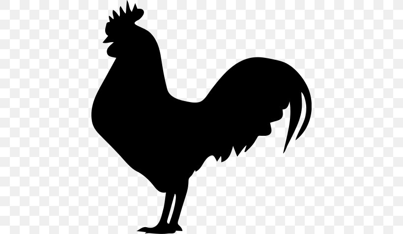Rooster Silhouette Clip Art, PNG, 448x477px, Rooster, Beak, Bird, Black And White, Chicken Download Free