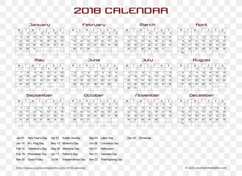 Calendar 0 Desktop Wallpaper 1, PNG, 3020x2203px, 2016, 2017, 2018, Calendar, Area Download Free