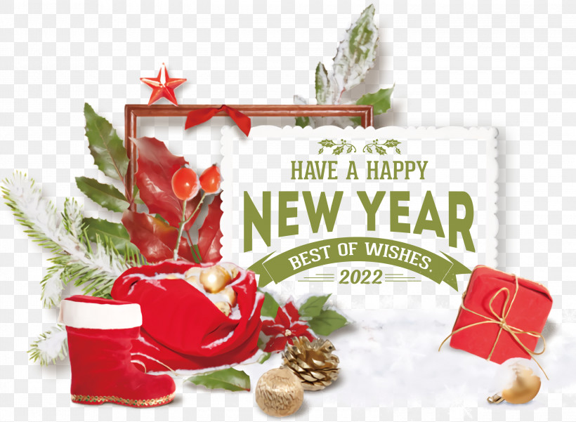 Happy New Year 2022 2022 New Year 2022, PNG, 3000x2200px, Christmas Day, Holiday Ornament, Picture Frame, Red Christmas Ornament Download Free
