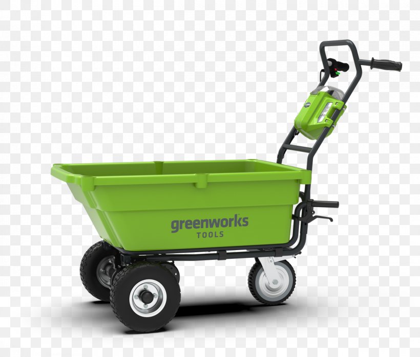 Wheelbarrow Motocarriola Greenworks G40GC 40v Garden Cart GWG40GC Gardening, PNG, 1200x1022px, Wheelbarrow, Cart, Garden, Gardening, Grass Download Free