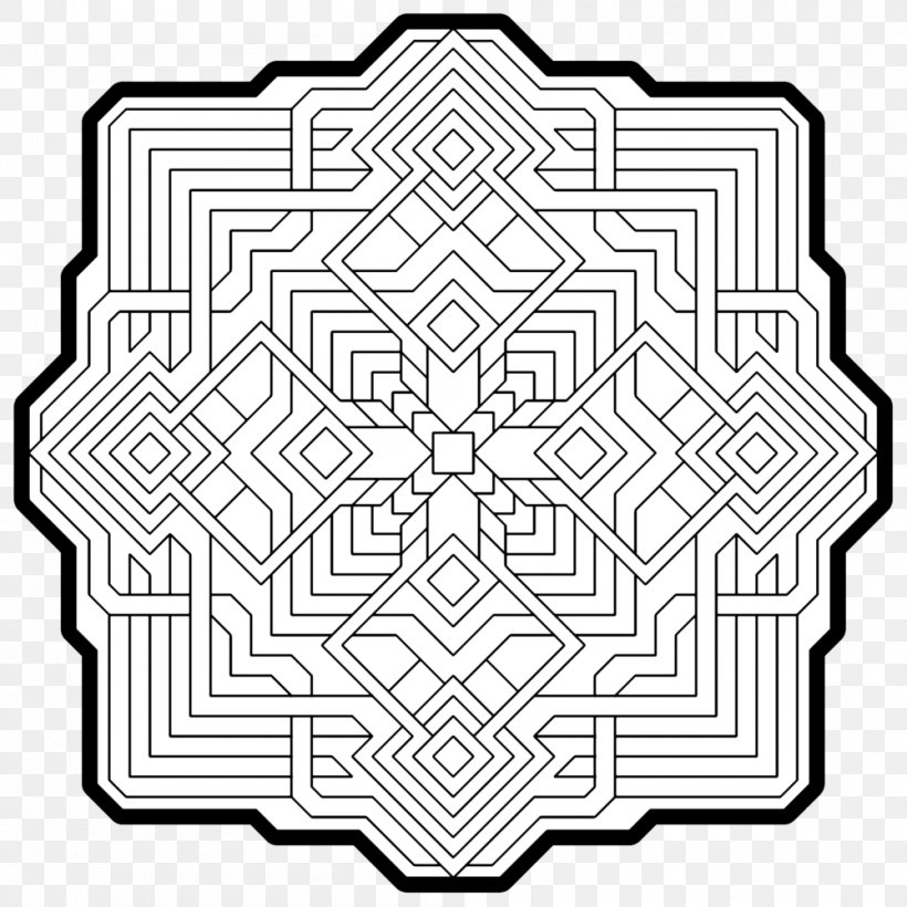 Coloring Book Sacred Geometry Mandala, PNG, 1000x1000px, Coloring Book, Adult, Area, Black And White, Book Download Free
