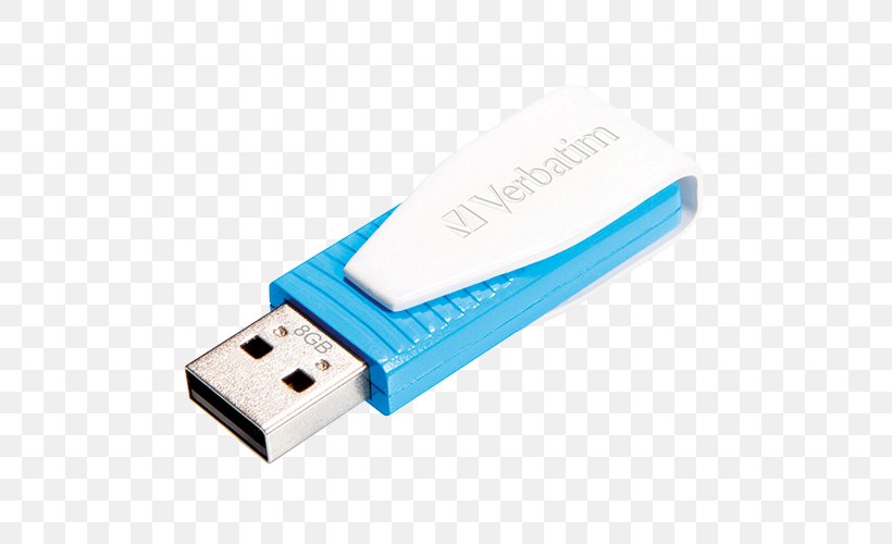 USB Flash Drives Verbatim Corporation Verbatim Store 'n' Go Swivel Flash Memory, PNG, 500x500px, Usb Flash Drives, Blue, Computer, Computer Component, Computer Data Storage Download Free