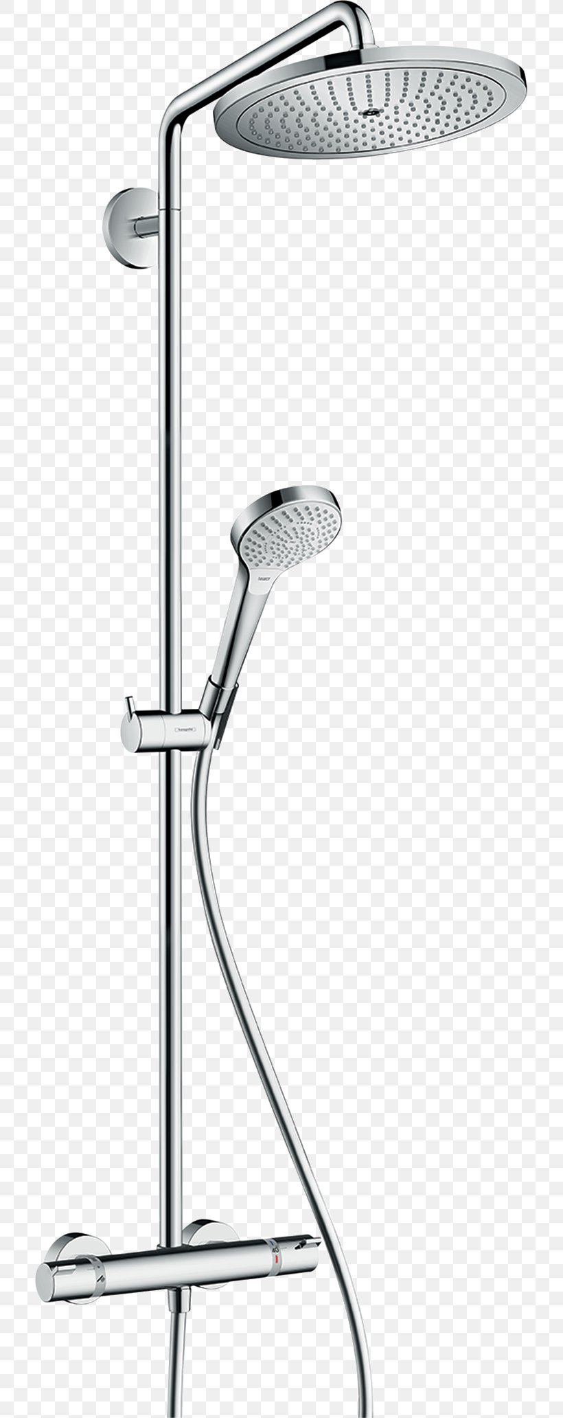 Shower Hansgrohe Thermostatic Mixing Valve, PNG, 717x2064px, Shower, Bathroom Accessory, Bathtub, Black And White, Croma Download Free