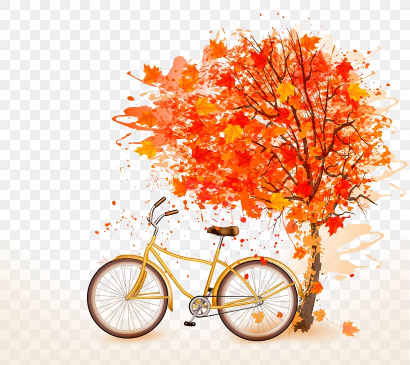 Autumn Bicycle Royalty-free, PNG, 1000x892px, Bicycle, Autumn, Autumn Leaf Color, Branch, Floral Design Download Free