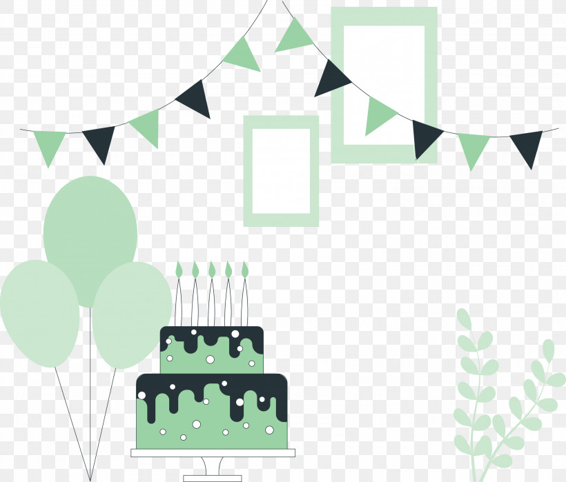 Happy Birthday Birthday Party, PNG, 2999x2558px, Happy Birthday, Angle, Birthday Party, Green, Line Download Free