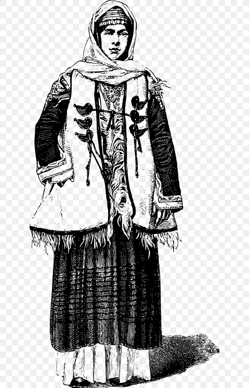 Folk Costume Costume Design Clothing Dress, PNG, 640x1280px, Costume, Art, Black And White, Cloak, Clothing Download Free