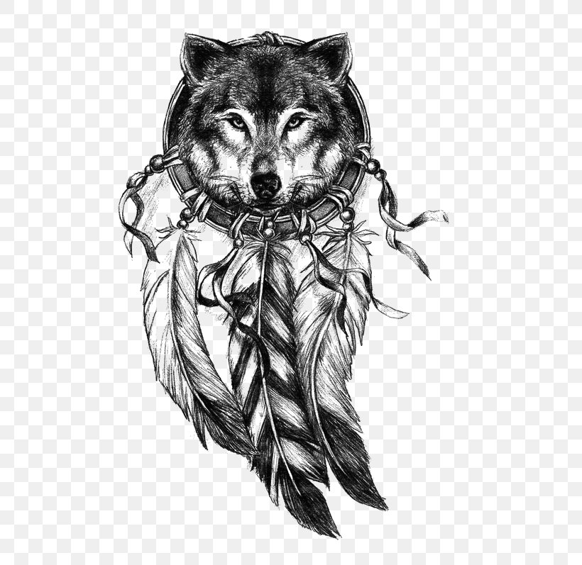 Gray Wolf Dreamcatcher Tattoo Drawing, PNG, 564x797px, Gray Wolf, Arm, Black And White, Body Art, Dog Like Mammal Download Free