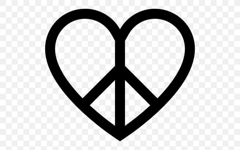 Peace Symbols Heart, PNG, 512x512px, Peace Symbols, Area, Black And White, Heart, Love Download Free