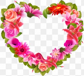 Heart-shaped Wreath Pattern - Heart Flower Valentine's Day Clip Art PNG