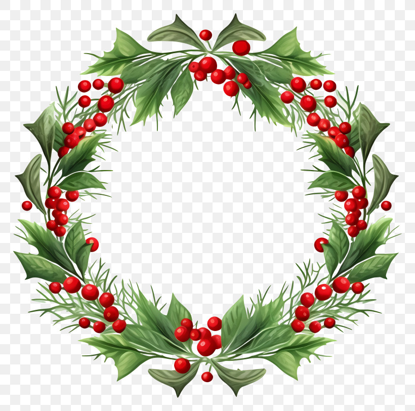 Wreath - Festive Christmas Wreath With Red Berries PNG