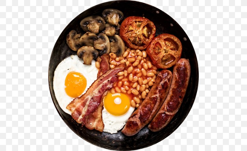 Full Breakfast British Cuisine English Cuisine Breakfast Sausage, PNG, 500x500px, Full Breakfast, Bacon, Breakfast, Breakfast Sausage, British Cuisine Download Free