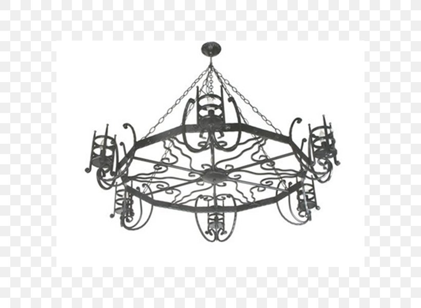 Wrought Iron Chandelier Lighting Furniture, PNG, 600x600px, Wrought Iron, Bench, Black And White, Ceiling, Ceiling Fixture Download Free