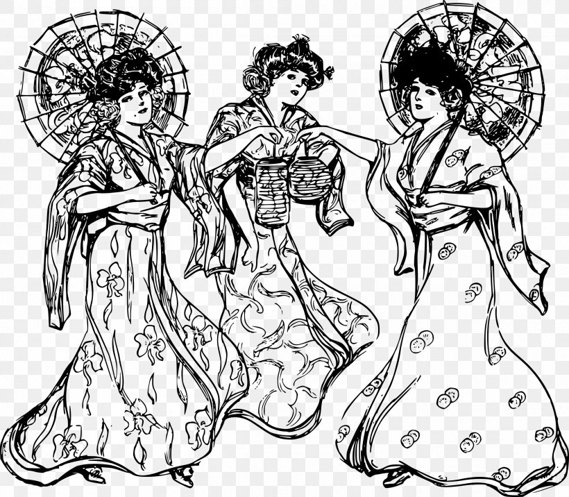 Kimono Japan Drawing, PNG, 2400x2096px, Kimono, Area, Art, Artwork, Black And White Download Free