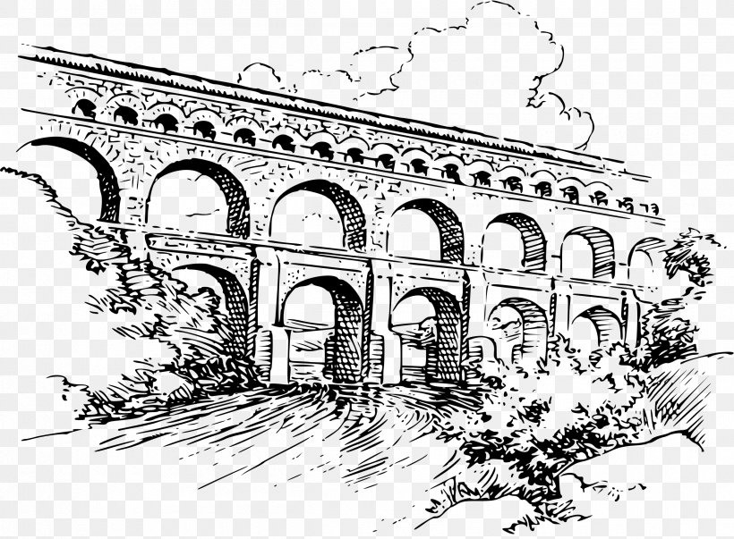 Pont Du Gard Roman Aqueduct Drawing Clip Art, PNG, 2400x1767px, Pont Du Gard, Ancient Roman Architecture, Aqueduct, Arch, Architecture Download Free