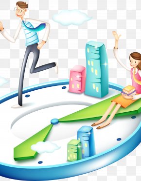 A Race Against Time - Cartoon Clock Poster Illustration PNG